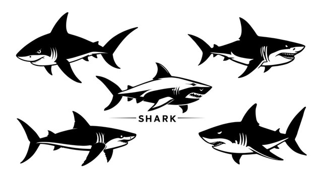 set of sharks silhouette