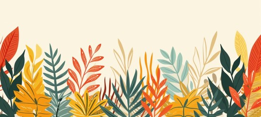 abstract background with leaves and grasses in the style of flat color blocks Generative AI