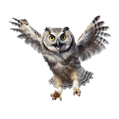 cute owl hopping and laughing on isolated transparent background
