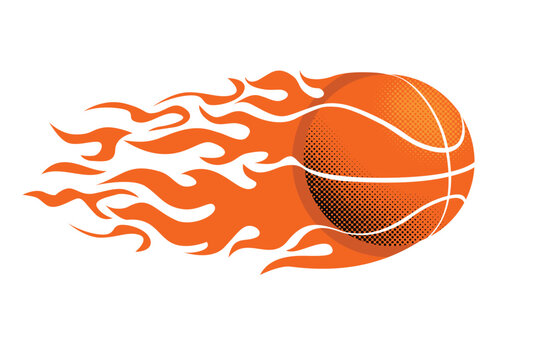 Basketball ball in flaming fire. Element emblem logo template. Vector on transparent background