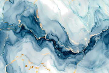 Obraz premium Abstract marble watercolor seamless pattern. Fluid painting with gold splashes. Modern art. Marbled blue, white and gold abstract background. Texture for print, fabric, textile, wallpaper, poster