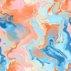 Obraz na płótnie Canvas Abstract seamless pattern of holographic liquid gradient. Fluid blue orange colored waves. Hologram texture and iridescent background. Texture for print, fabric, textile, wallpaper, poster, design