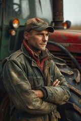 Obraz premium farmer standing in front of a tractor