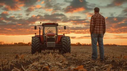 man standing in field with tractor
