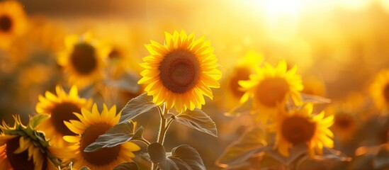 Obraz premium Sustainable sunflower meadow oil made from sunflowers in a field.