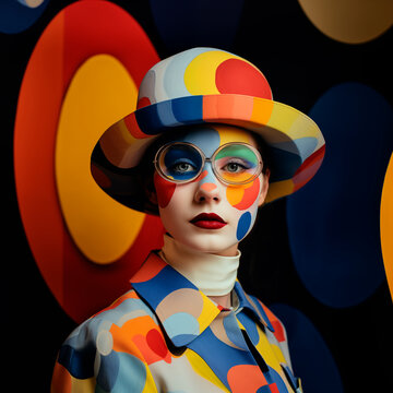 Portrait of a model with colorful geometric patterns Generative AI image