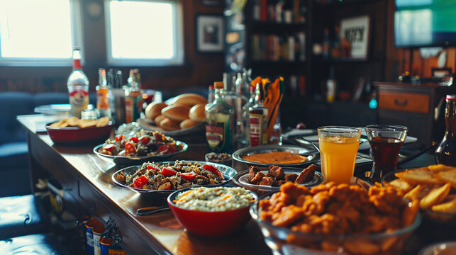super bowl party with snacks and drinks 