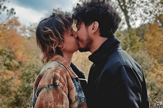 Dos personas bes&aacute;ndose 
