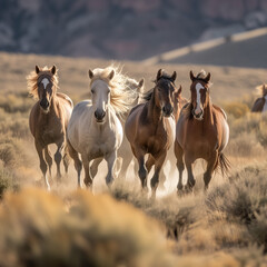 Obraz premium Wild Horses Galloping in a Scenic Landscape