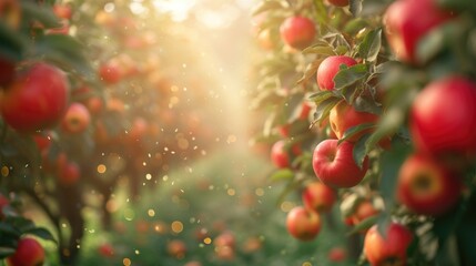 Fototapeta premium apple trees in the orchard in green dress, in the style of transport core