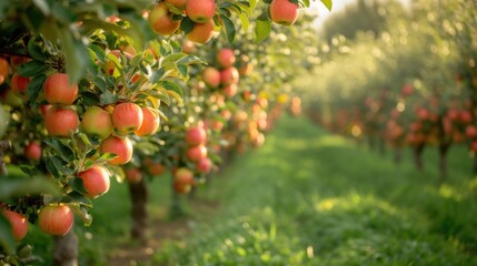apple trees in the orchard in green dress, in the style of transport core