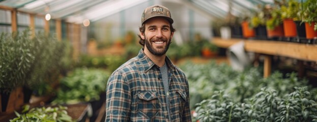 a man in green standing next to many lettuce plants, in the style of soft-focus portraits - obrazy, fototapety, plakaty