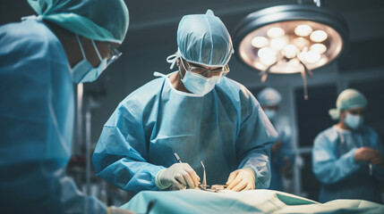 A team of surgeons operating in a sterile environment.