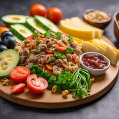 Healthy food composed of fruits and vegetables on a wooden table