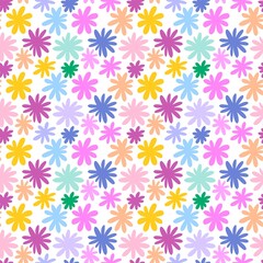 Cartoon summer retro seamless flower pattern for wrapping paper and fabrics and spring packaging and kids print