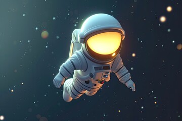 cute cartoon astronaut flying in zero gravity space - obrazy, fototapety, plakaty