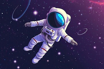 Naklejka premium cute cartoon astronaut flying in zero gravity space