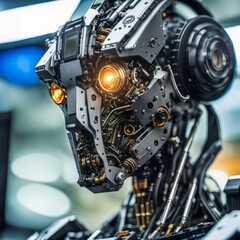 Fototapeta premium close up of an humanoid robot showing the artificial intelligence power