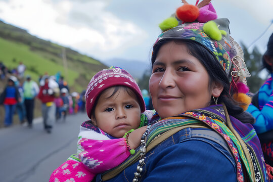 Madre y su hija  con ropa andina 