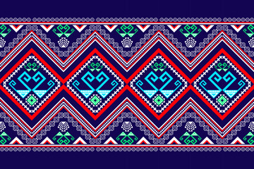 native indigo ethnic Ikat Oriental ethnic seamless pattern traditional background Design for carpet,wallpaper,clothing,wrapping,batik,fabric,Vector illustration embroidery style.