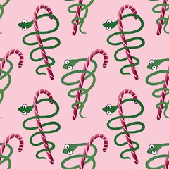 Christmas animals seamless snake and mint candy pattern for wrapping paper and new 2025 year packaging