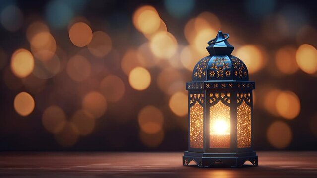 Arabic lantern lamp with luxury gold bokeh, Perfect for Islamic holiday background, Animation