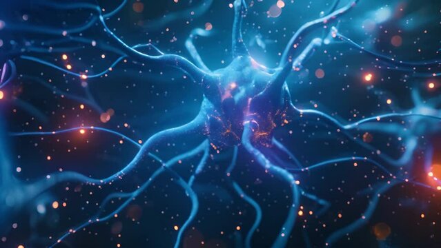 The neuron cell, animated with pulsating energy.