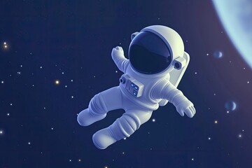 cute cartoon astronaut flying in zero gravity space