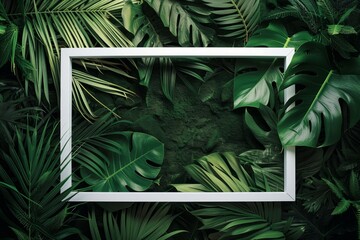tropical leaves on a white frame Generative AI