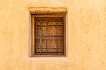 Metal bars on a wooden shuttered window in the At-Turaif UNESCO World Heritage Site.