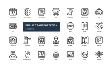 Foto op Canvas public transportation mass transport for passenger and road sign detailed outline line icon set © andinur