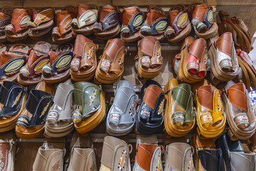 Hand made traditional shoes at the Souq Al-Zal.