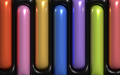 Colorful 3d inflated vertical lines background. Shiny straight lines geometric backdrop. Suitable for presentation, poster, banner, leaflet, cover, or branding. © Graito