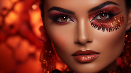 Woman face close-up with makeup, makeup artist