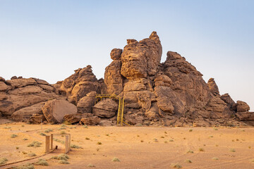 Path and stairs leading to the ancient Jubbah petroglyphs at Ob Sinman Mountain.