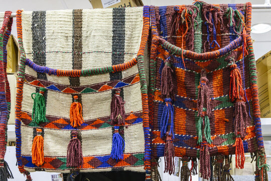 Hand bags for sale at the market in Tabuk.