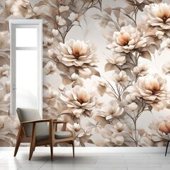 Digital print floral wallpaper for interior decor, wall tile