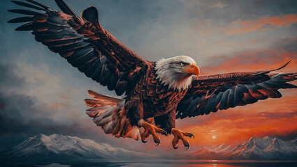 a large Terrible Eagle flies across the sky - obrazy, fototapety, plakaty