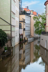 Prague in Venice in the Czech Republic. Narrow channels and brightly painted houses right on the canal side - 730458910