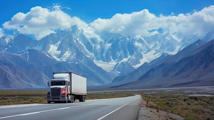 Semi-truck with trailer traveling on the open road. Transport, supply chain, delivery, and operations concept