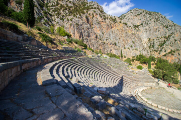 Ancient amphitheater of Delphi. Archaeological site in Greece. Greek religious sanctuaries to the...