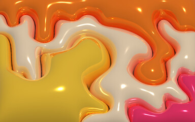 Colorful 3d fluid shapes background. Shiny inflated shapes modern backdrop. Contemporary abstract background template copy space for presentation, poster, banner, or event flyer.