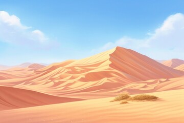 Fototapeta na wymiar sand dunes in the desert, A serene desert landscape with golden sand dunes under a clear sky..