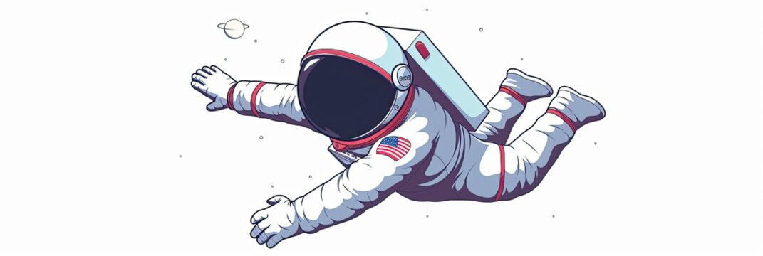 cute cartoon astronaut flying in zero gravity space