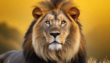 Obraz premium Headshot of African male lion looking into camera