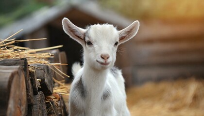 Baby white goat on farm.