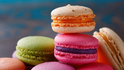 Macro shot of colorful macaroons	
