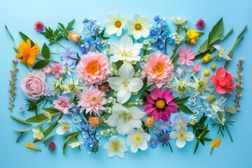 flowers on a light blue background Generative AI