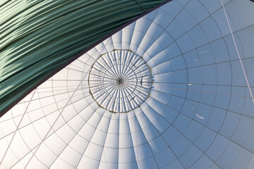 View up into the interior of a hot air balloon.