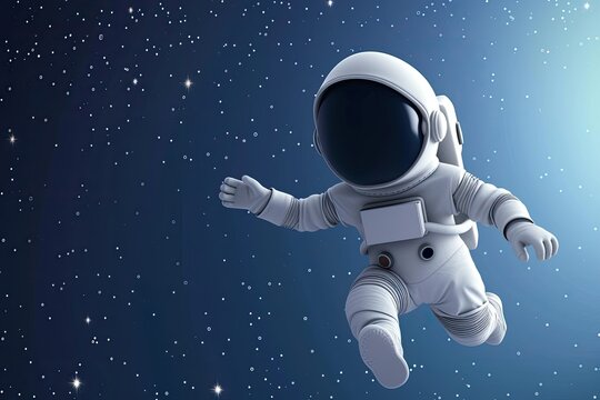 cute cartoon astronaut flying in zero gravity space